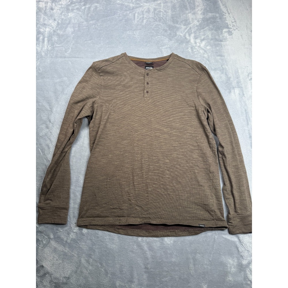 Prana Henley Shirt Mens Medium Brown Long Sleeve Classic Standard Fit Cotton